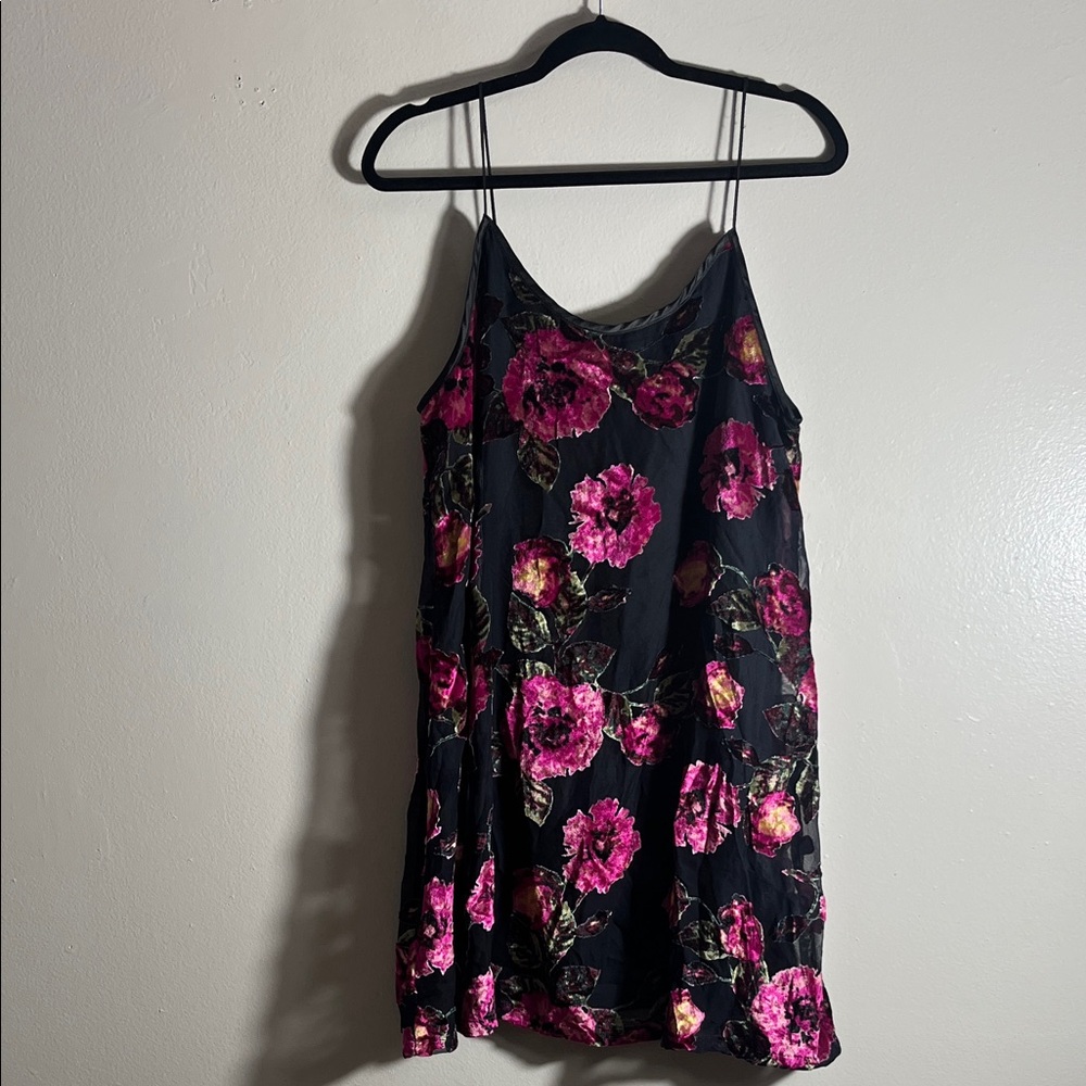 Francesca's Black mini Dress with Pink Floral Design M